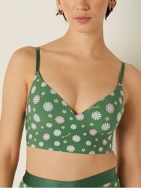 NWT Victoria’s Secret PINK Daisy Floral Push-Up Bralette Medium Green